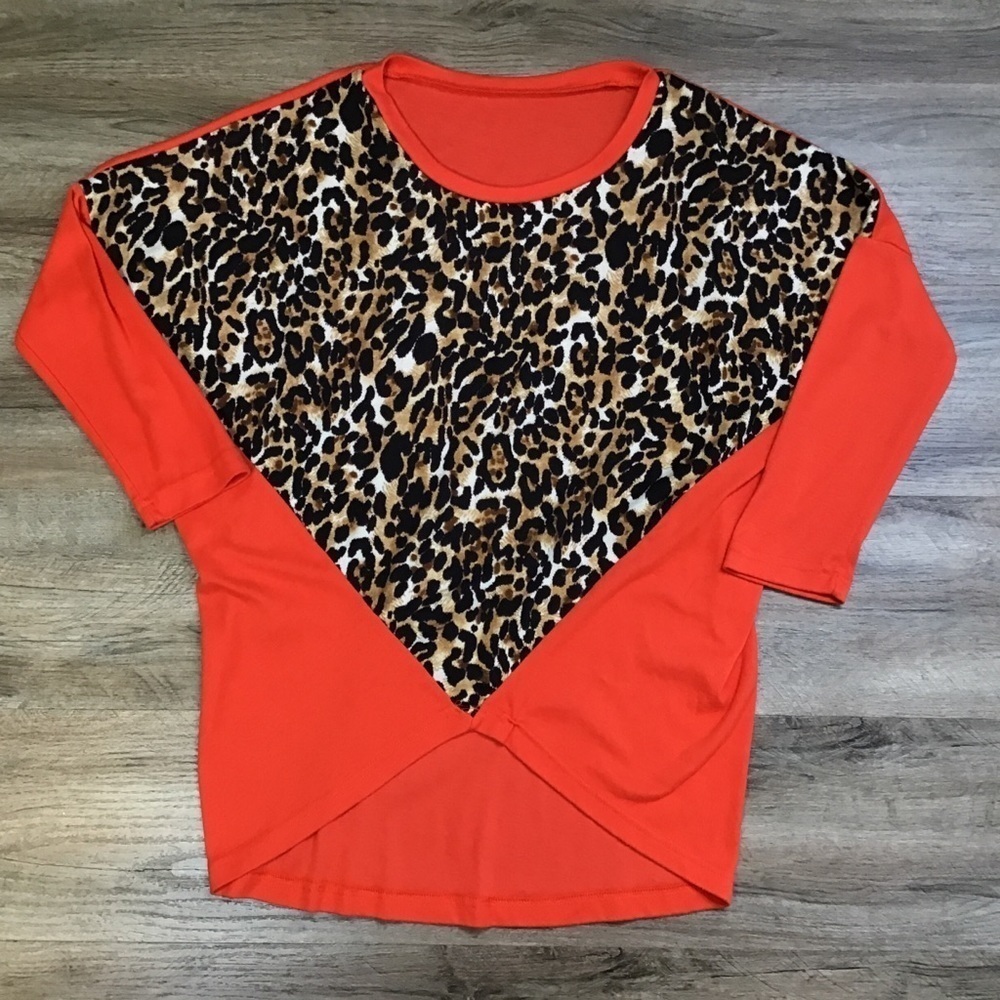 Cheetah Print Size L Top Shirt Tunic Length Long Sleeve Soft Knit Fabric…